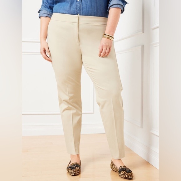 Talbots Chatham Fly Front Ankle Pants - Solid - Curvy Fit Beige XL Size 12 - Picture 2 of 12